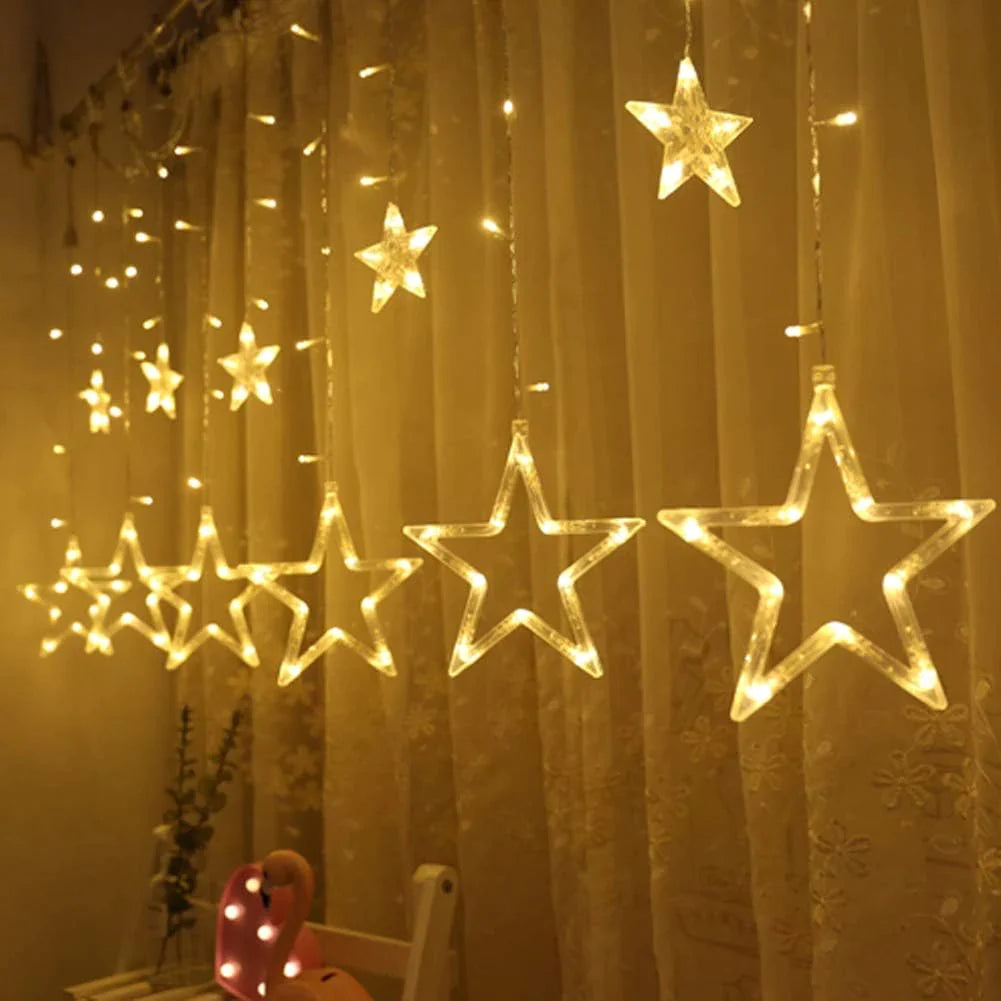 3385 12 Stars LED Curtain String Lights with 8 Flashing Modes for Home Decoration, Diwali & Wedding LED Christmas Light Indoor and Outdoor Light ,Festival Decoration (Warm White) 3385 12 Stars LED Curtain String Lights with 8 Flashing Modes for Home Decoration, Diwali & Wedding LED Christmas Light Indoor and Outdoor Light ,Festival Decoration (Warm White)
